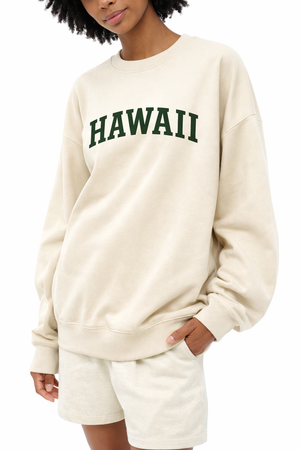 Hawaii Crewneck Sweatshirt in Cream / Forest Green — lifestyle 2