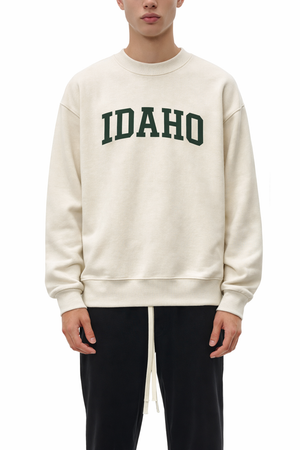 Idaho Crewneck Sweatshirt in Cream / Forest Green — lifestyle 1