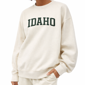 Idaho Crewneck Sweatshirt in Cream / Forest Green — lifestyle 2