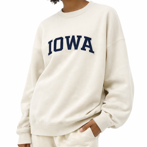 Iowa Crewneck Sweatshirt in Cream / Navy — lifestyle 2