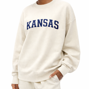 Kansas Crewneck Sweatshirt in Cream / Navy — lifestyle 2