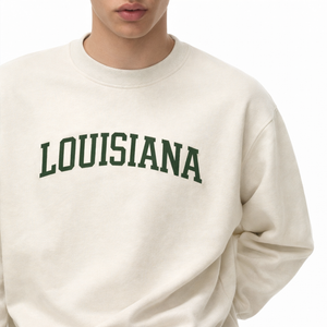 Louisiana Crewneck Sweatshirt in Cream / Forest Green — lifestyle 1