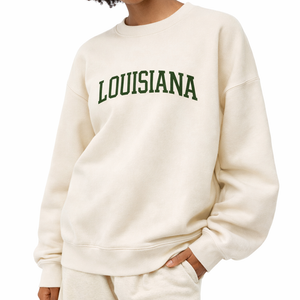 Louisiana Crewneck Sweatshirt in Cream / Forest Green — lifestyle 2