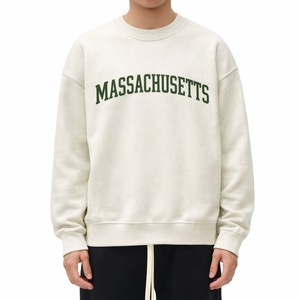 Massachusetts Crewneck Sweatshirt in Cream / Forest Green — lifestyle 1