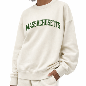 Massachusetts Crewneck Sweatshirt in Cream / Forest Green — lifestyle 2