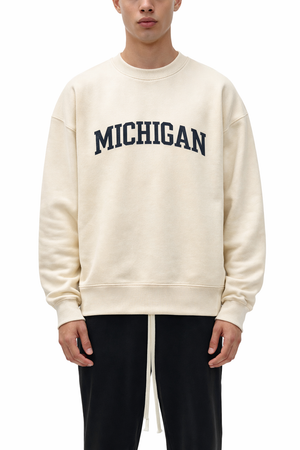Michigan Crewneck Sweatshirt in Cream / Navy — lifestyle 1