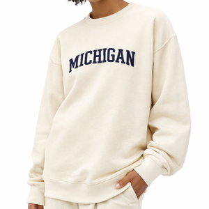 Michigan Crewneck Sweatshirt in Cream / Navy — lifestyle 2