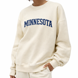 Minnesota Crewneck Sweatshirt in Cream / Royal Blue — lifestyle 2