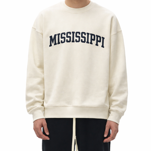 Mississippi Crewneck Sweatshirt in Cream / Navy — lifestyle 1