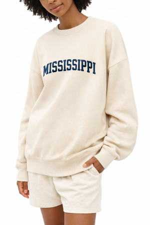 Mississippi Crewneck Sweatshirt in Cream / Navy — lifestyle 2