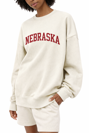 Nebraska Crewneck Sweatshirt in Cream / Dull Red — lifestyle 2