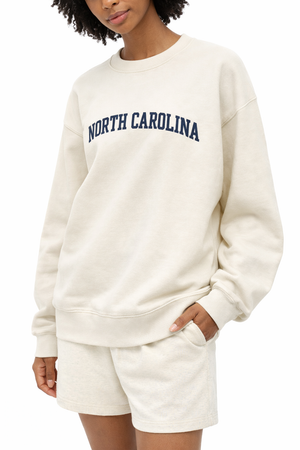 North Carolina Crewneck Sweatshirt in Cream / Navy — lifestyle 2