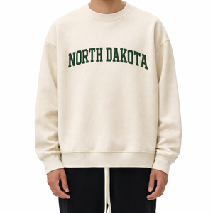 North Dakota Crewneck Sweatshirt in Cream / Forest Green — lifestyle 1