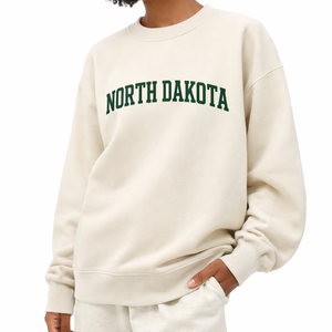 North Dakota Crewneck Sweatshirt in Cream / Forest Green — lifestyle 2