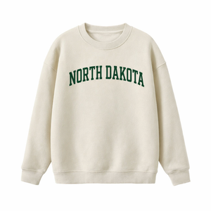 North Dakota Crewneck Sweatshirt in Cream / Forest Green