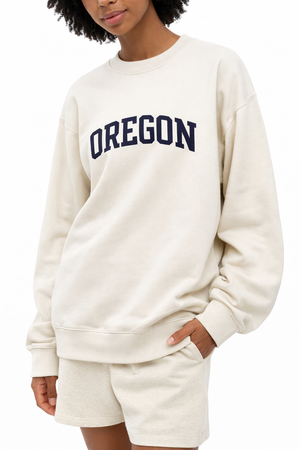 Oregon Crewneck Sweatshirt in Cream / Navy — lifestyle 2