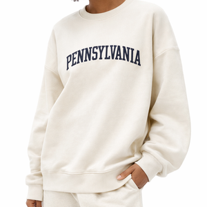 Pennsylvania Crewneck Sweatshirt in Cream / Navy — lifestyle 2