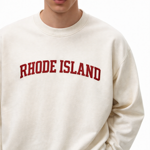 Rhode Island Crewneck Sweatshirt in Cream / Dull Red — lifestyle 1