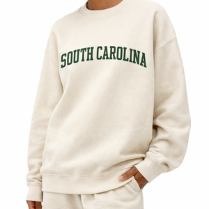 South Carolina Crewneck Sweatshirt in Cream / Forest Green — lifestyle 2