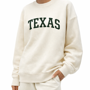 Texas Crewneck Sweatshirt in Cream / Forest Green — lifestyle 2