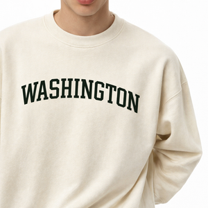 Washington Crewneck Sweatshirt in Cream / Forest Green — lifestyle 1
