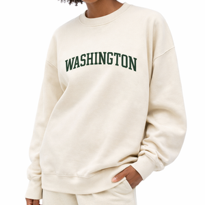 Washington Crewneck Sweatshirt in Cream / Forest Green — lifestyle 2