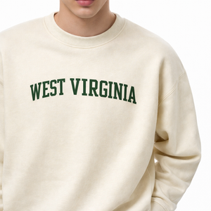 West Virginia Crewneck Sweatshirt in Cream / Forest Green — lifestyle 1