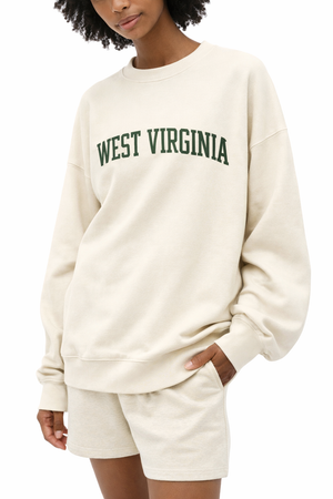 West Virginia Crewneck Sweatshirt in Cream / Forest Green — lifestyle 2