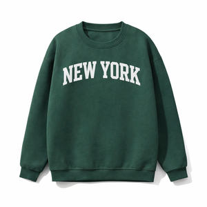 New York Crewneck Sweatshirt in Forest Green / White