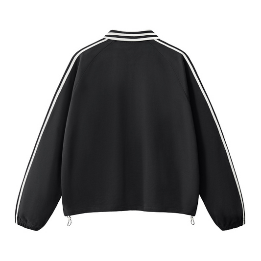 Collection 2 Oregon Contrast Striped Lapel Collar Sweatshirt - Black behind