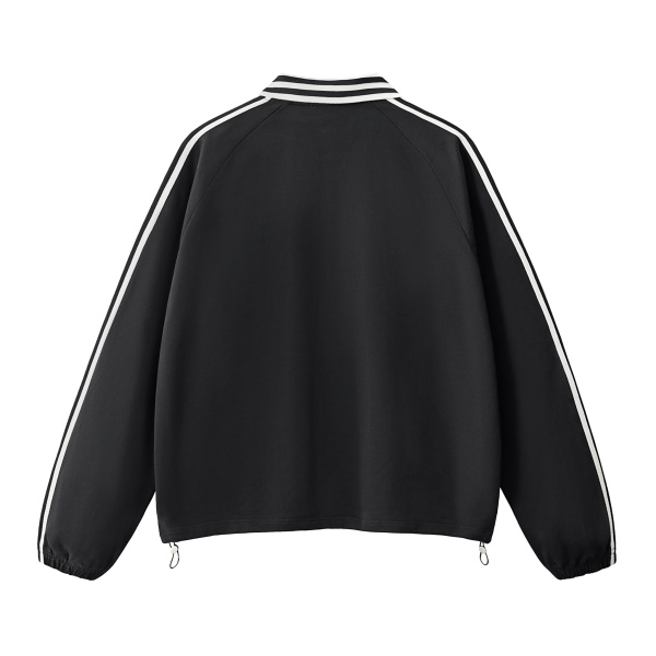 Collection 8 Iowa Contrast Striped Lapel Collar Sweatshirt - Black behind