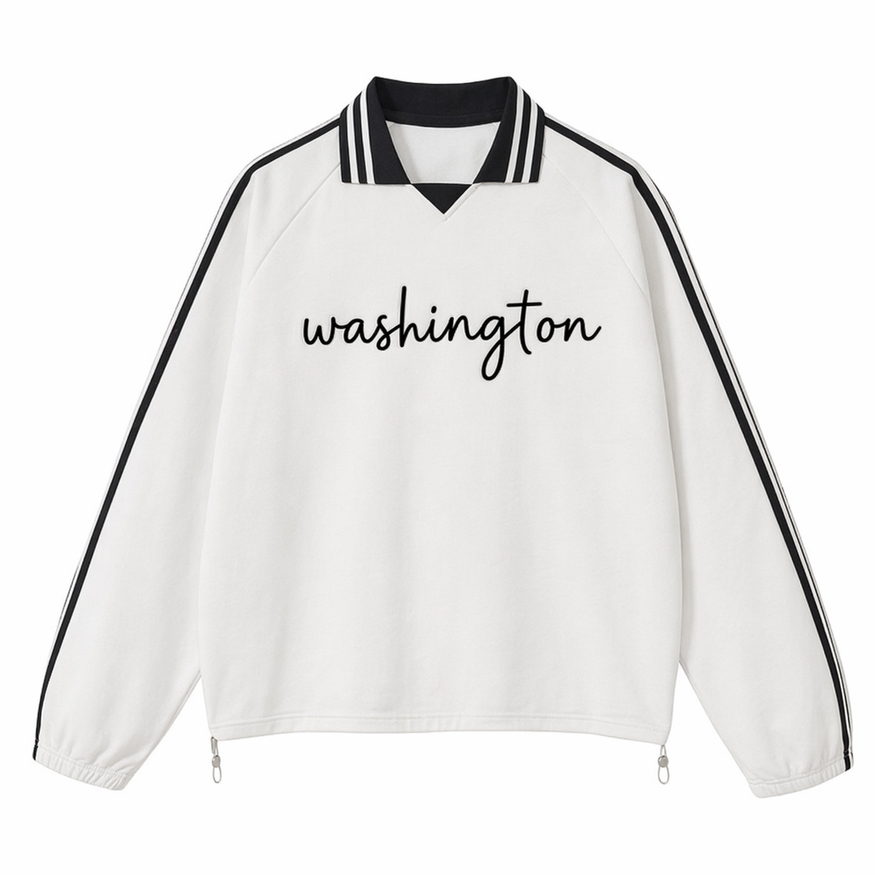 Collection 3 Washington Contrast Striped Lapel Collar Sweatshirt - White front