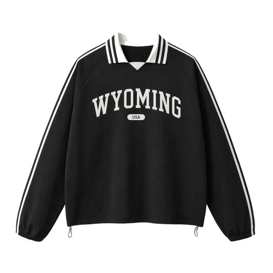 Collection 4 Wyoming Contrast Striped Lapel Collar Sweatshirt - Black front