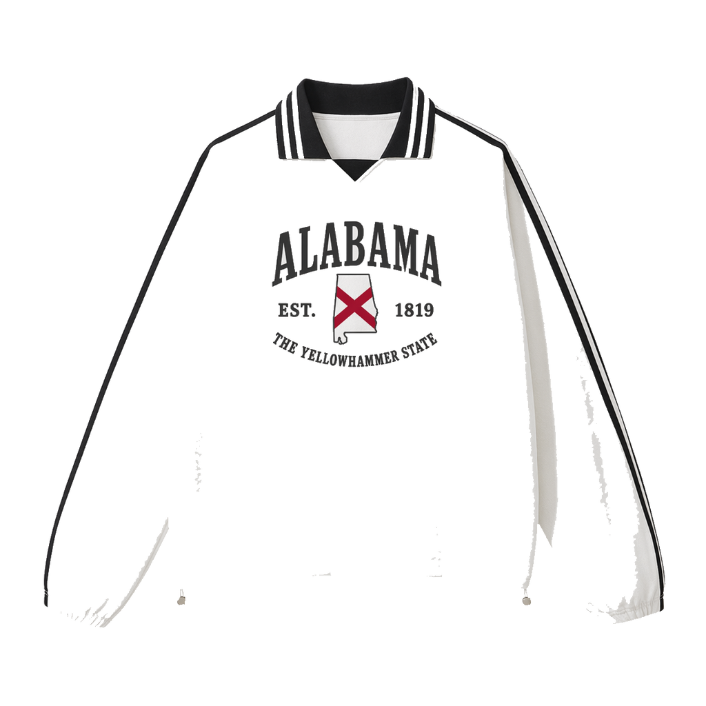 Collection 8 Alabama Contrast Striped Lapel Collar Sweatshirt - White front