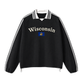 Collection 6 Wisconsin Contrast Striped Lapel Collar Sweatshirt - Black front