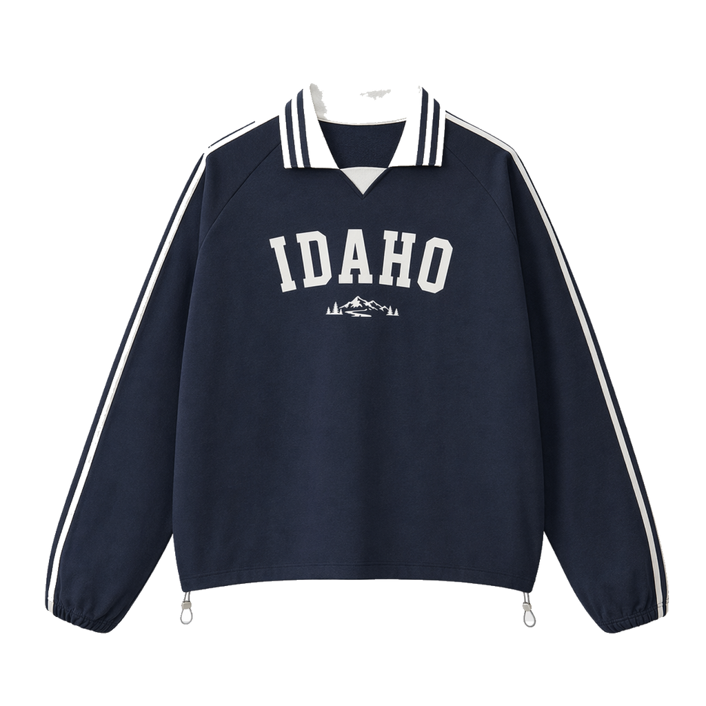Collection 9 Idaho Contrast Striped Lapel Collar Sweatshirt - Royal Blue front