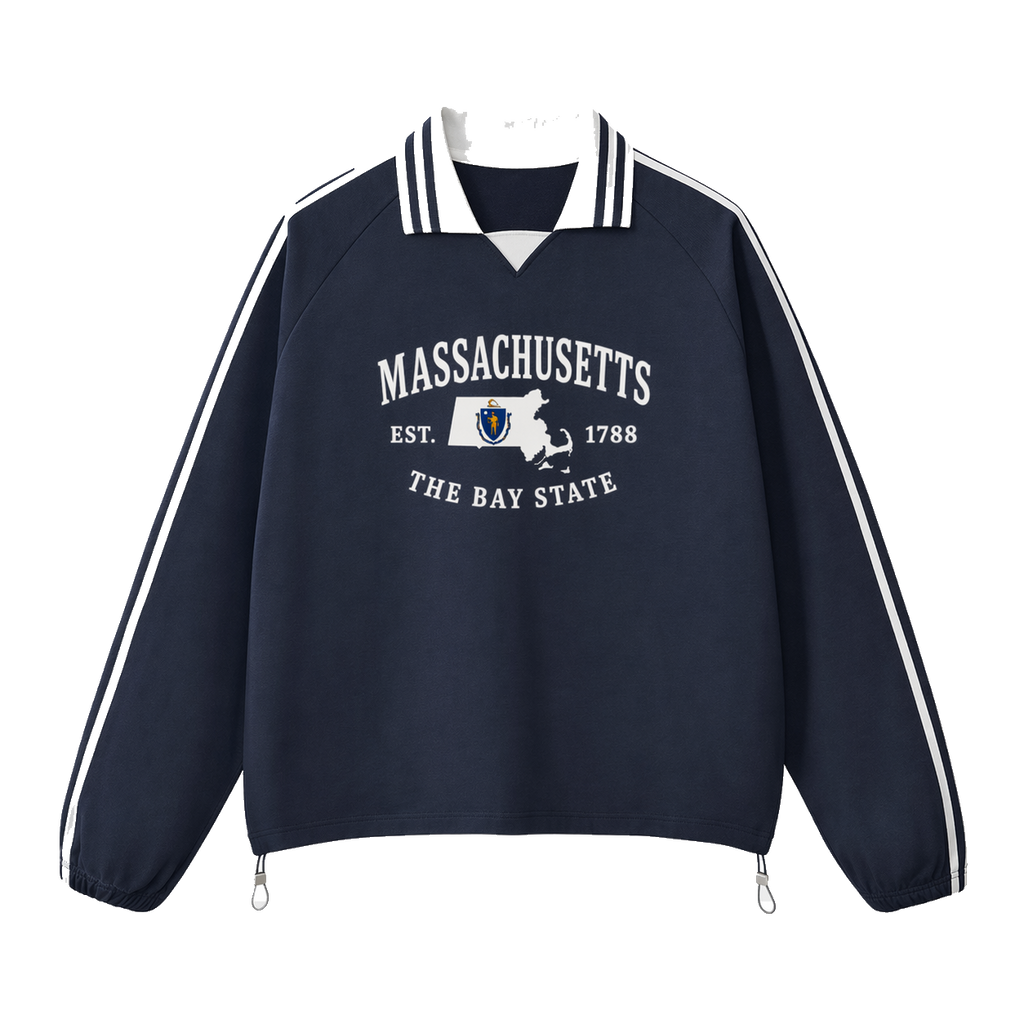 Collection 8 Massachusetts Contrast Striped Lapel Collar Sweatshirt - Royal Blue front