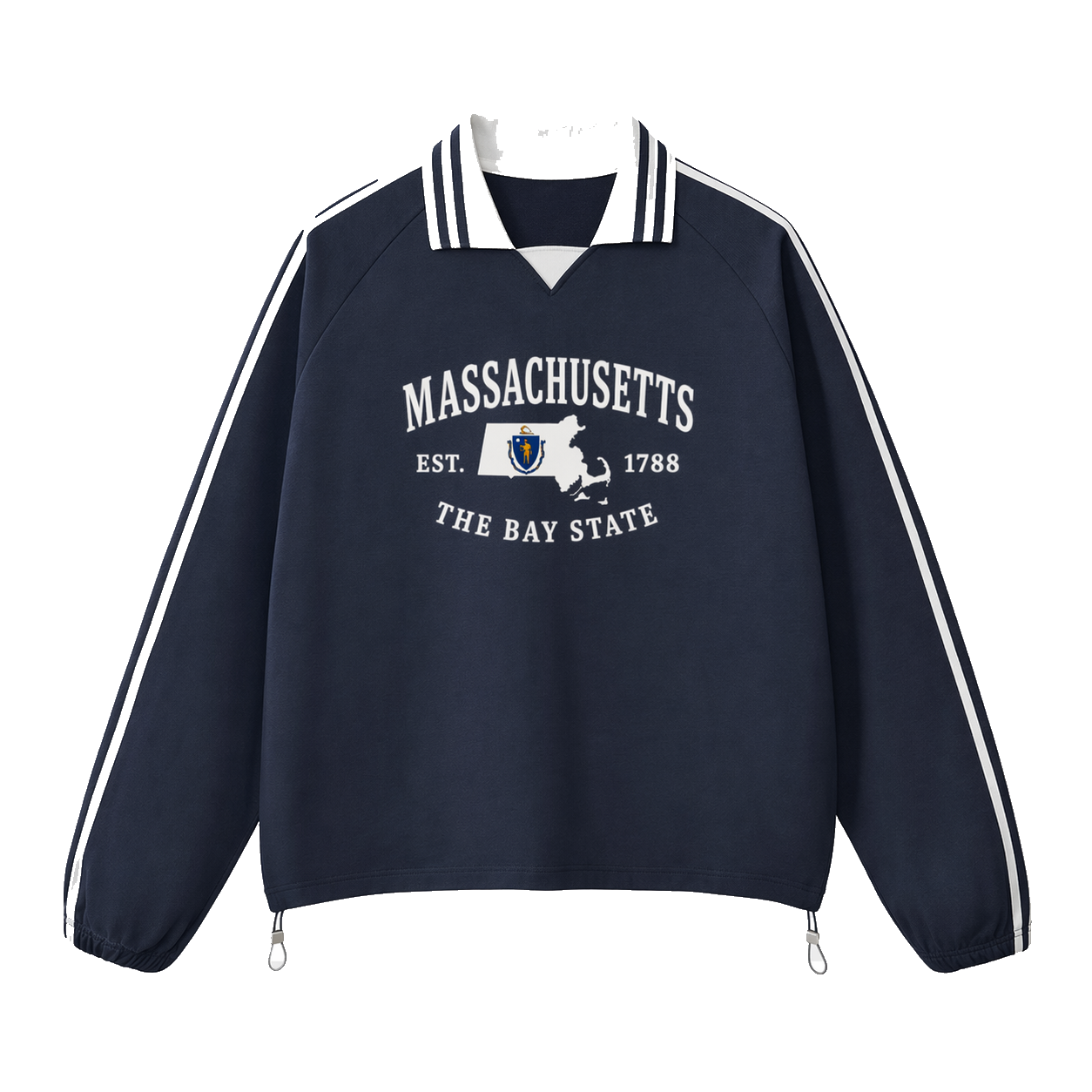 Collection 8 Massachusetts Contrast Striped Lapel Collar Sweatshirt - Royal Blue front