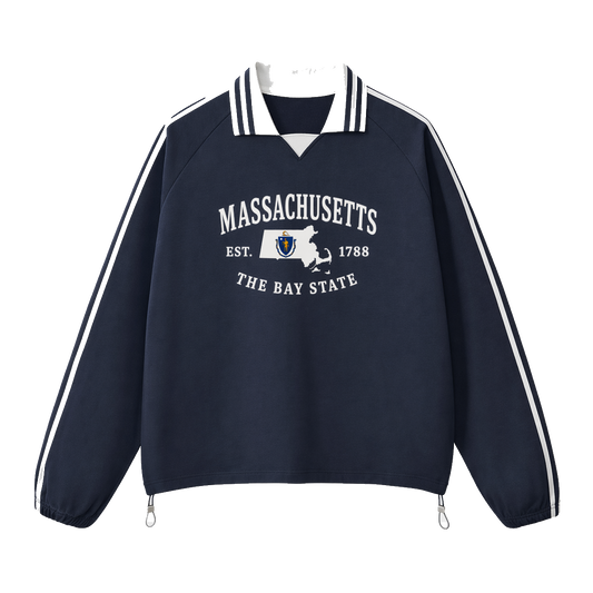 Collection 8 Massachusetts Contrast Striped Lapel Collar Sweatshirt - Royal Blue front