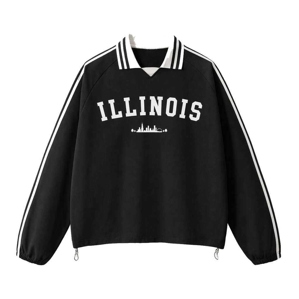 Collection 9 Illinois Contrast Striped Lapel Collar Sweatshirt - Black front