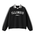 Collection 9 Illinois Contrast Striped Lapel Collar Sweatshirt - Black front