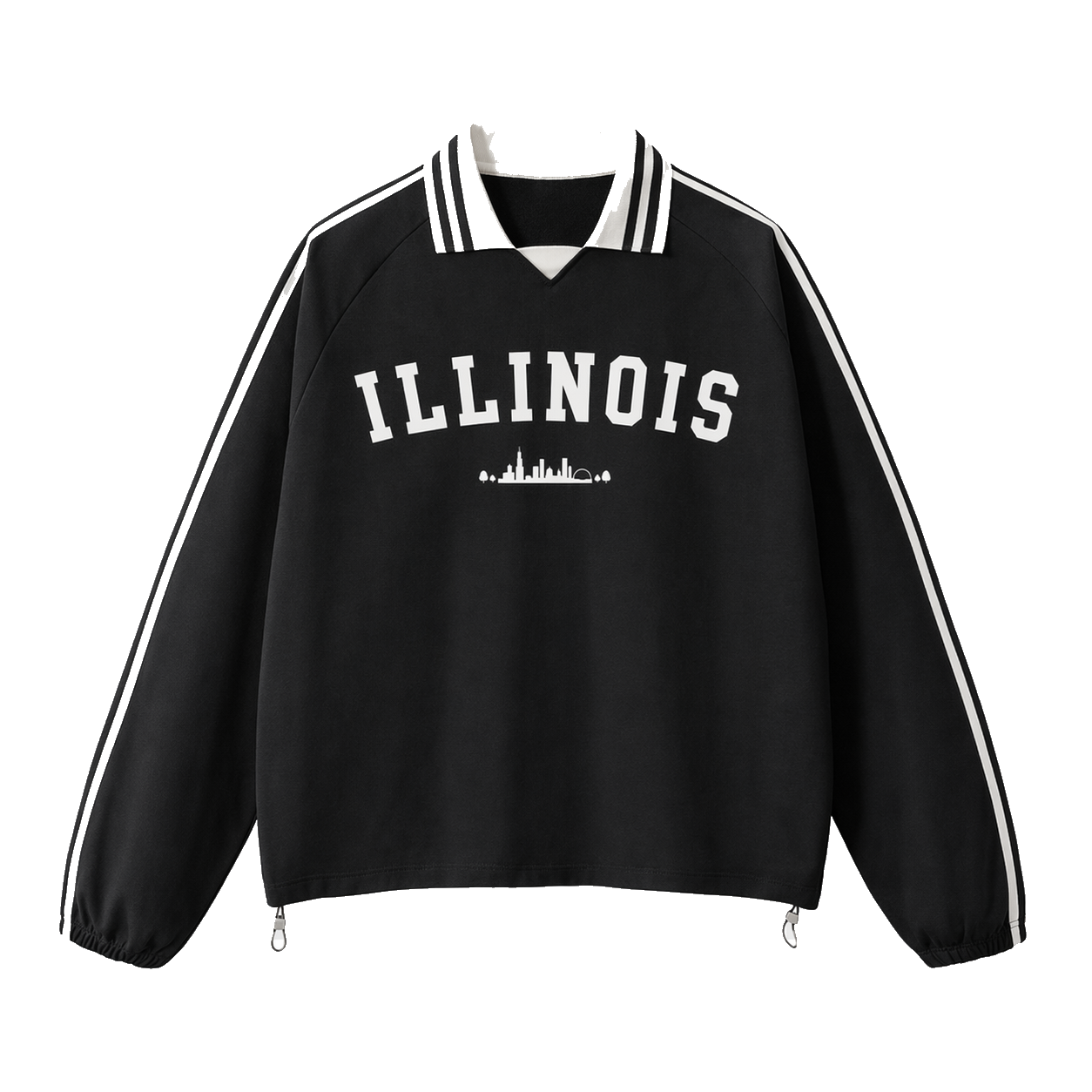 Collection 9 Illinois Contrast Striped Lapel Collar Sweatshirt - Black front