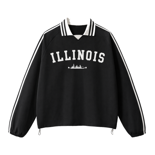 Collection 9 Illinois Contrast Striped Lapel Collar Sweatshirt - Black front