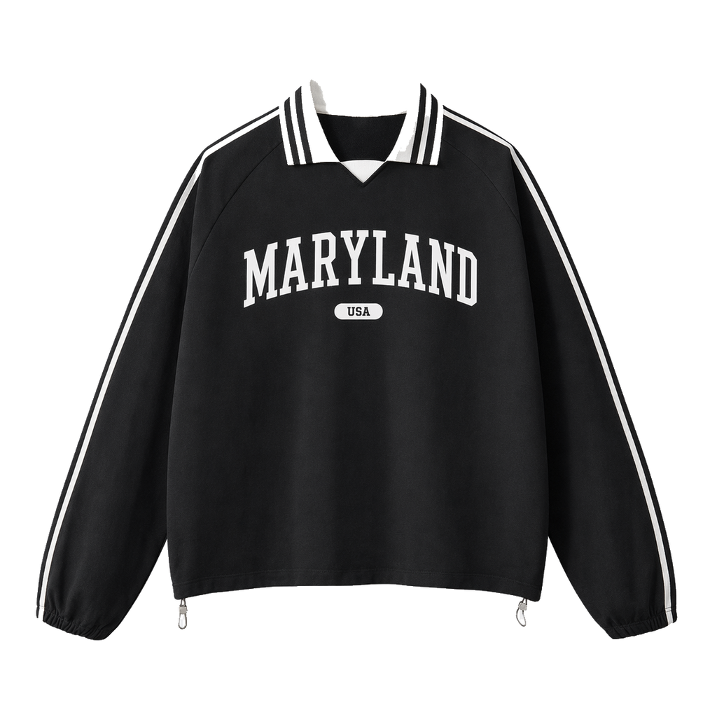 Collection 4 Maryland Contrast Striped Lapel Collar Sweatshirt - Black front