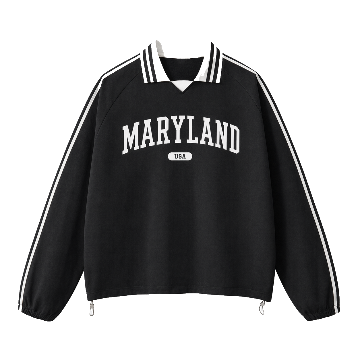 Collection 4 Maryland Contrast Striped Lapel Collar Sweatshirt - Black front