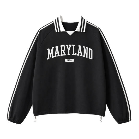 Collection 4 Maryland Contrast Striped Lapel Collar Sweatshirt - Black front