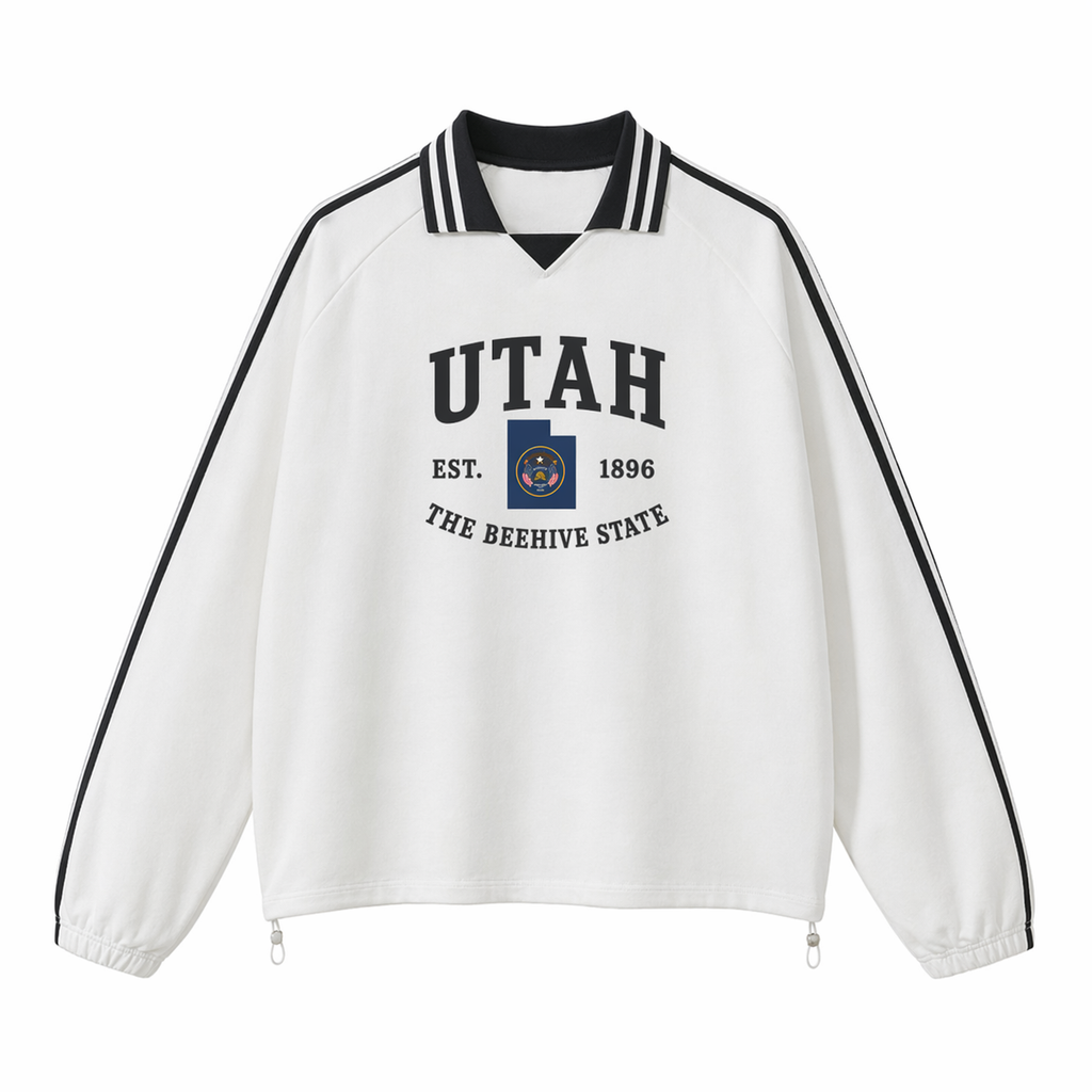 Collection 8 Utah Contrast Striped Lapel Collar Sweatshirt - White front