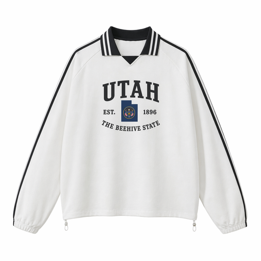 Collection 8 Utah Contrast Striped Lapel Collar Sweatshirt - White front