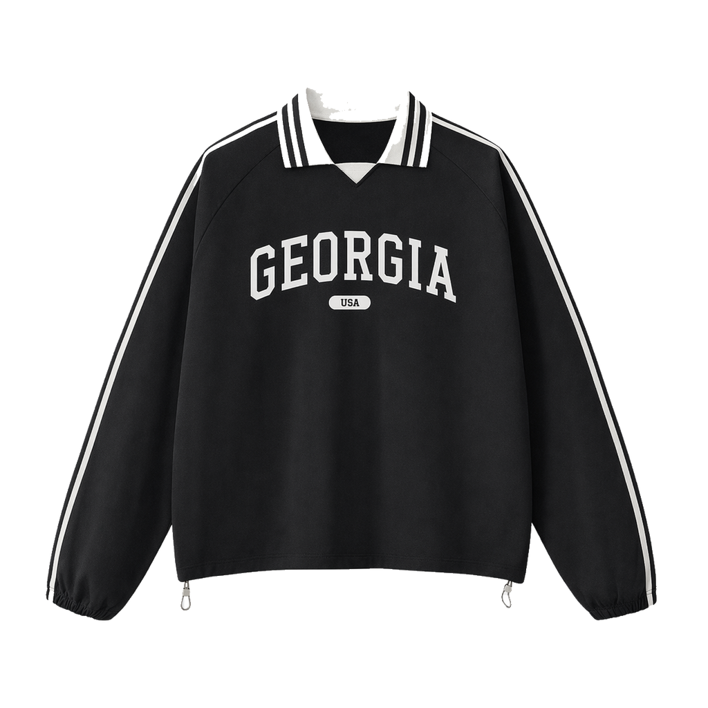 Collection 4 Georgia Contrast Striped Lapel Collar Sweatshirt - Black front