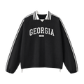 Collection 4 Georgia Contrast Striped Lapel Collar Sweatshirt - Black front